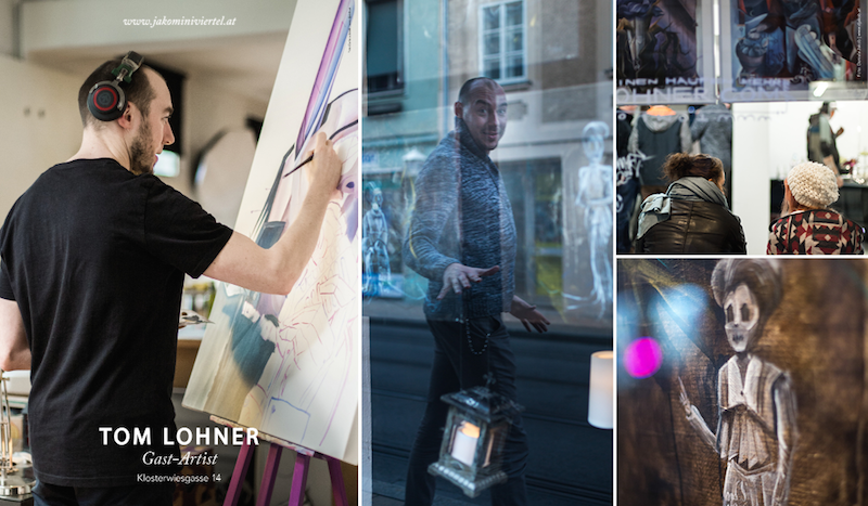 Tom Lohner, Künstler und Freund des Jakominiviertels, zeigt seine Arbeiten zurzeit in der Pop Up Galerie in der Jakoministraße 12
